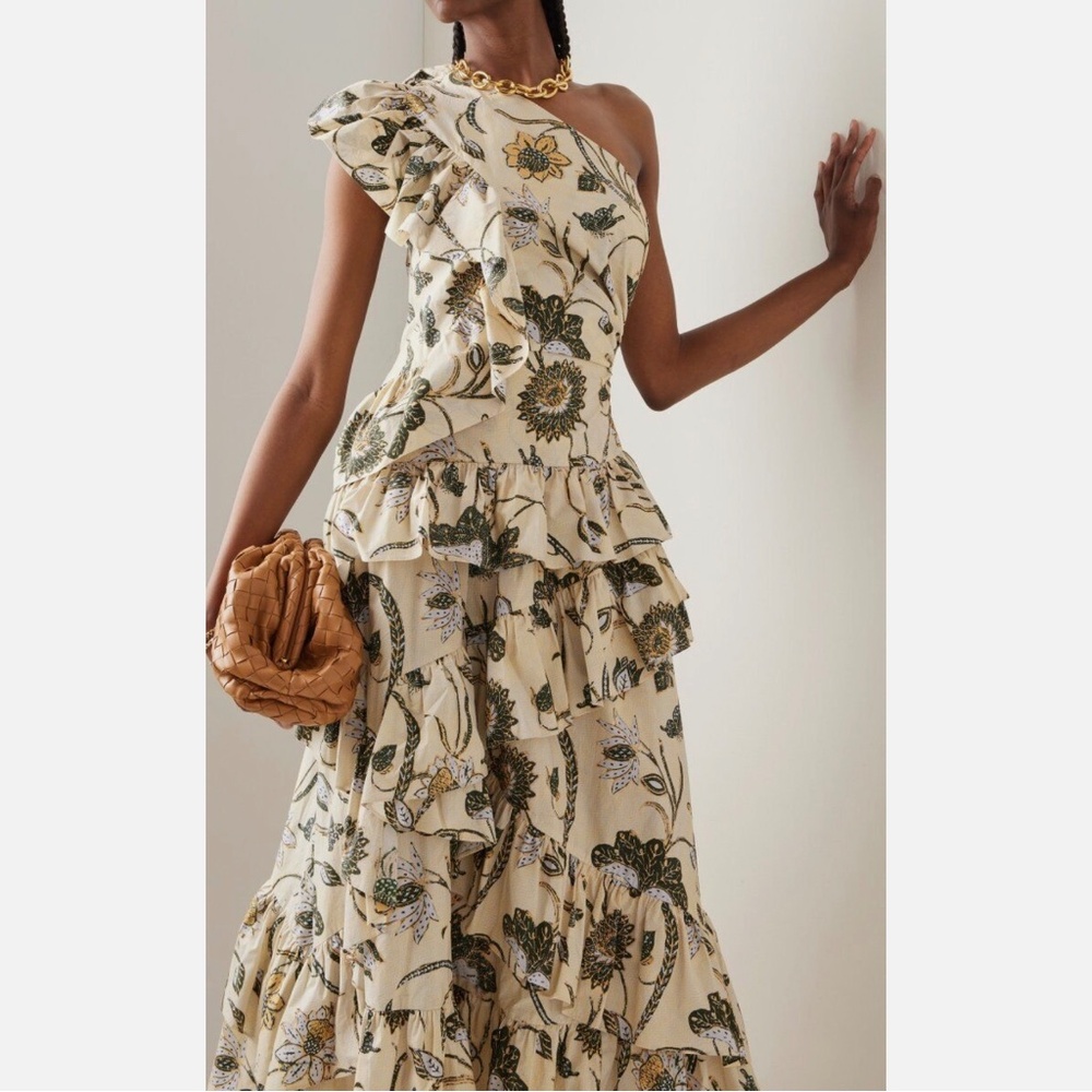 Ulla Johnson Ondine Cotton Poplin One-Shoulder Ruffle Dress Size XL NEW